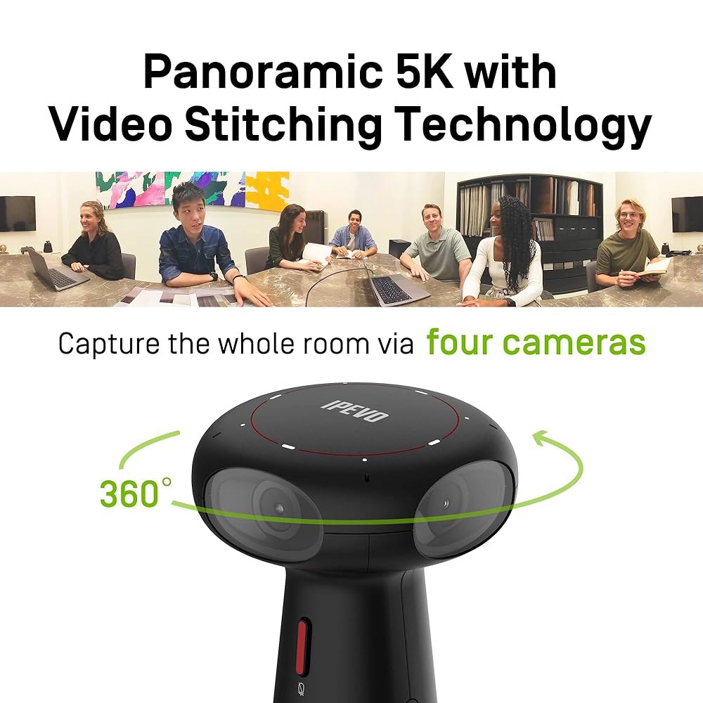 IPEVO 토템 360, 360도 컨퍼런스 카메라, USB-C 플러그인앤플레이, 다중 AI 모드, 스피커, 마이크 및 소음 감소, 포렌즈 스티치 디스플레이, 줌 팀의 휴먼 경험 - 상세 이미지 3
