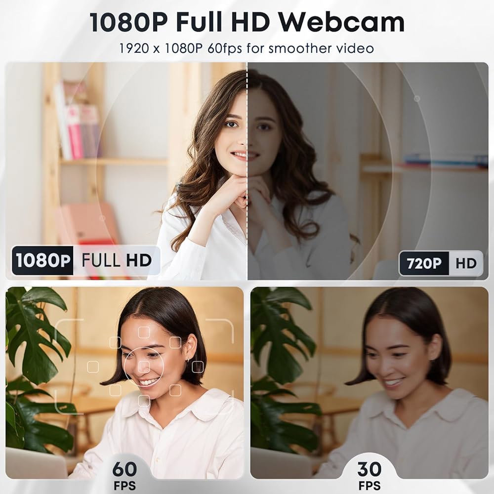 마이크 포함 Shcngqio 1080P HD 웹캠, 노이즈 캔슬링, 프라이버시 커버, 광각 렌즈, 자동 조명 보정, 노트북, 데스크탑, PC, Mac, Zoom, Skype, 스트 - 상세 이미지 2