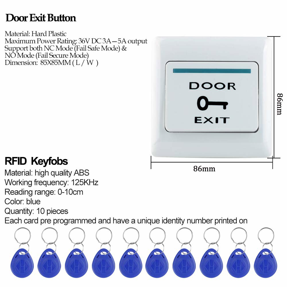 HFeng RFID 출입 통제 시스템 키트 야외 IP68 방수 키패드 + NC 고장 안전 전기 스트라이크 잠금 장치 DC12V 전원 공급 10pcs 125KHz EM4100 키포브 - 상세 이미지 2