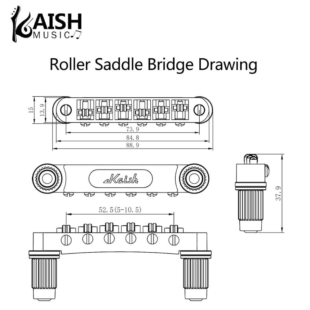 레스 폴 /SG /ES / 도트 렐릭 니켈을 위한 KAISH LP 기타 롤러 새들 튜닝-오매틱 브릿지 및 테일피스 스톱바 클립 잠금 기능 포함 Chrome - 상세 이미지 3