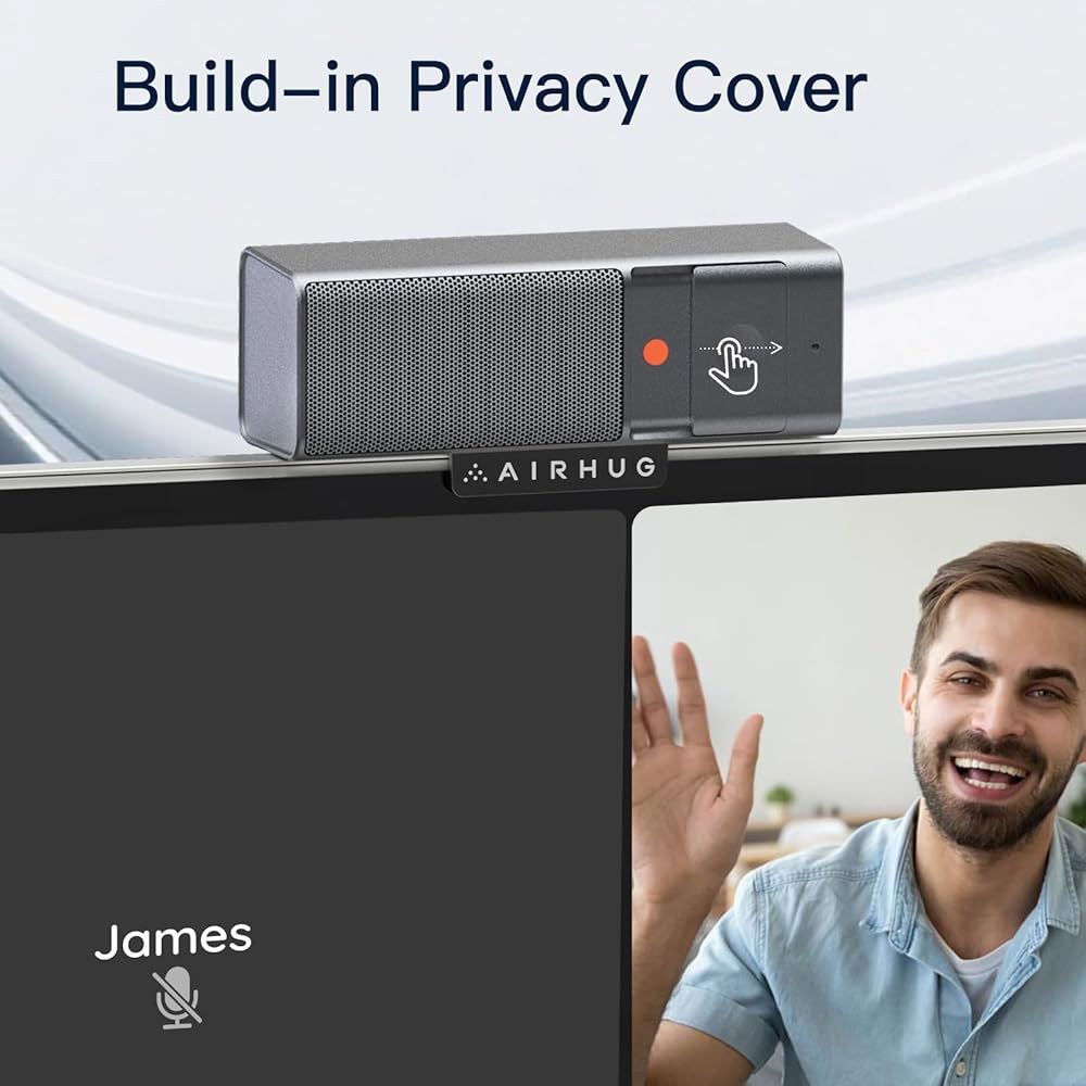 AIRHUG 3 in 1 1080P 웹캠(마이크 및 스피커 포함), 회의용 USB 카메라/온라인 클래스/게임 라이브, 내장 프라이버시 커버 - 상세 이미지 3