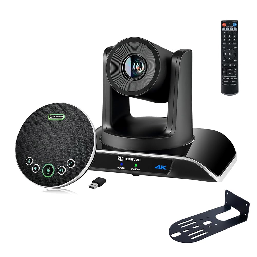 TONGVEO 4K PTZ 회의실 카메라 시스템 AI 자동 추적 20배 줌 USB3.0 HDMI LAN 출력 및 대규모 원격 회의를 위한 마이크가 있는 블루투스 스피커폰 Jet - 상품 이미지