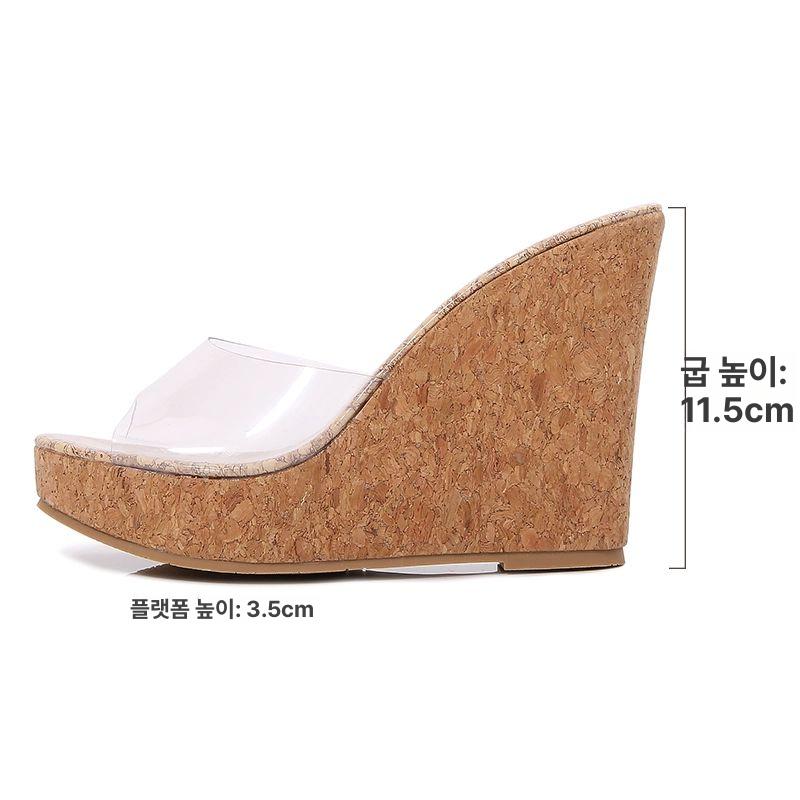 슬리퍼힐 투명 뮬구두 통굽 여성 웨지힐 캐주얼 여행 - 상세 이미지 5
