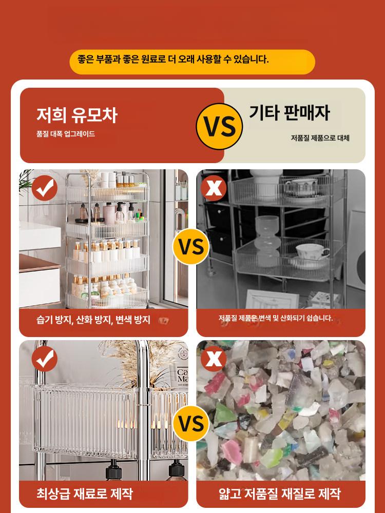 이동식 트롤리 바퀴달린 슬림 메탈 투명 아크릴 3단 4단 물결무늬 틈새수납 주방 욕실 4단 투명색 - 상세 이미지 2