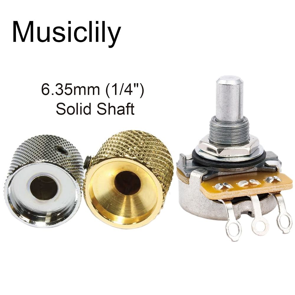 Musicly Pro HD A250K 풀 브라스 인치 크기의 솔리드 샤프트 포트 오디오 테이퍼 전위차계(4개 세트) A250K 4Pcs - 상세 이미지 3