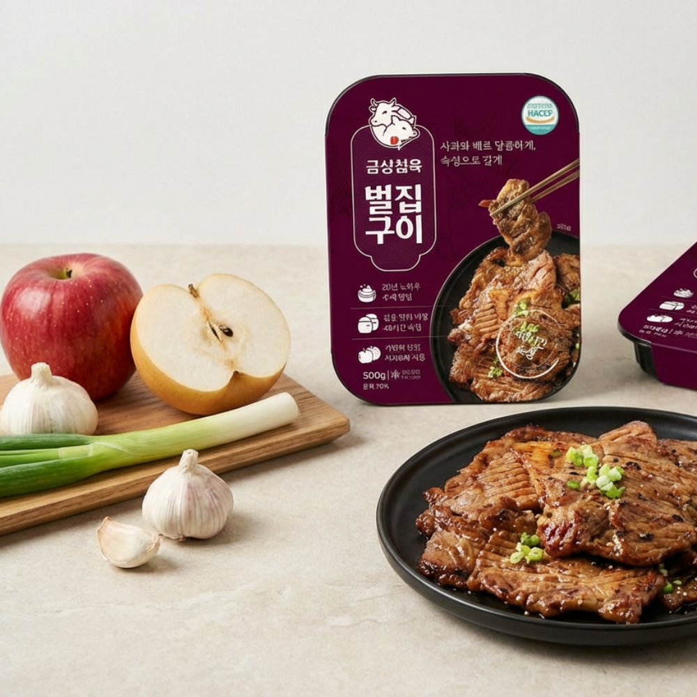 양념목살 벌집구이 48시간 과일숙성 고기반찬 금상첨육 돼지갈비 칼집구이 500g, 1개 - 상품 이미지