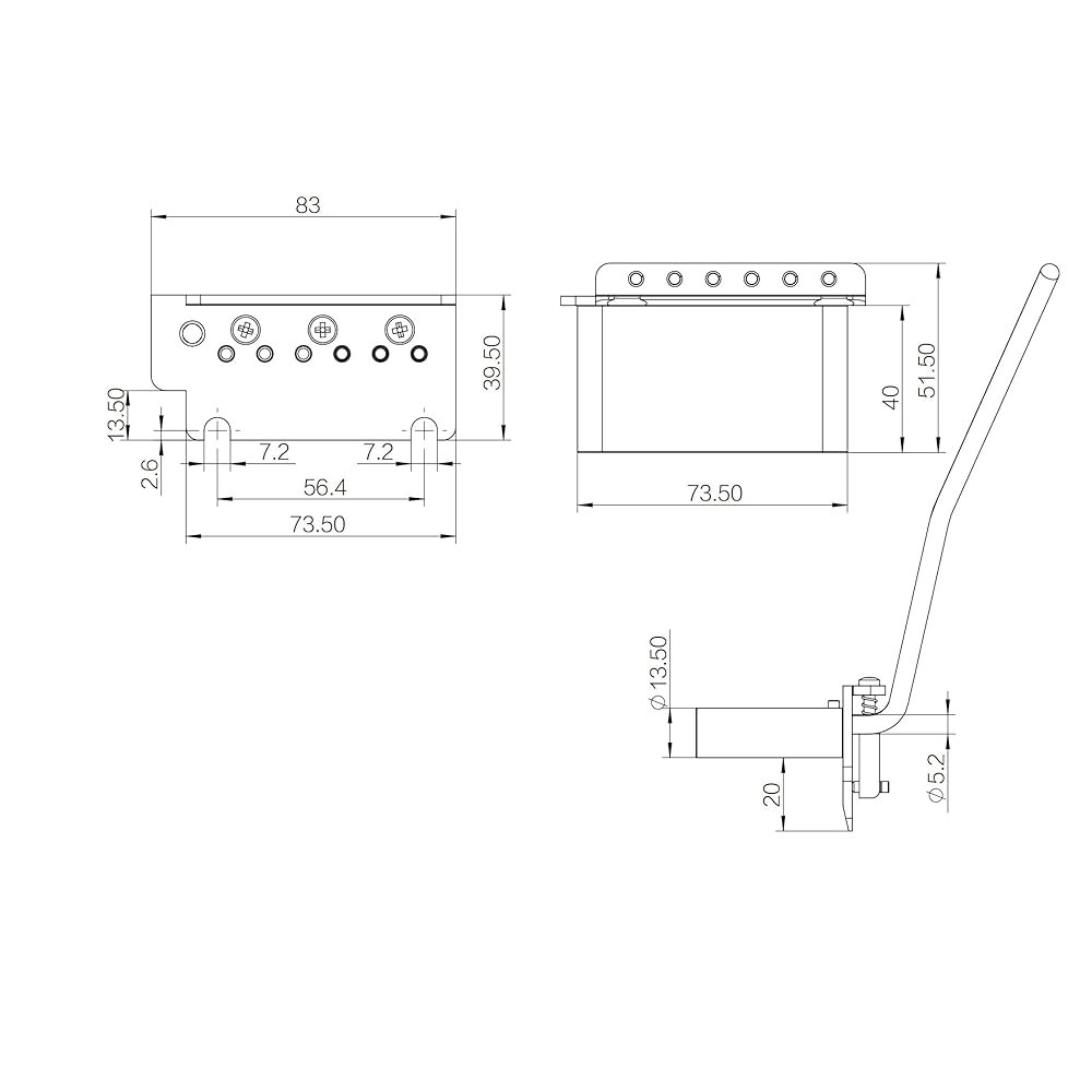 황동 롤러 새들 스트링 스페이스 10.5mm & 블록 클로, 팝업 비브라토 바, Start ST 일렉트릭 기타를 위한 완전 설치 키트를 갖춘 가이커 기타 트레몰로 브리지(GG-20 - 상세 이미지 2