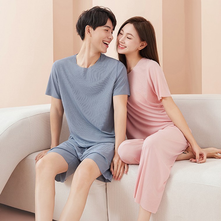 남성 여성 여름 홈웨어 상하복 세트 냉감 커플 반팔 파자마 - 상품 이미지