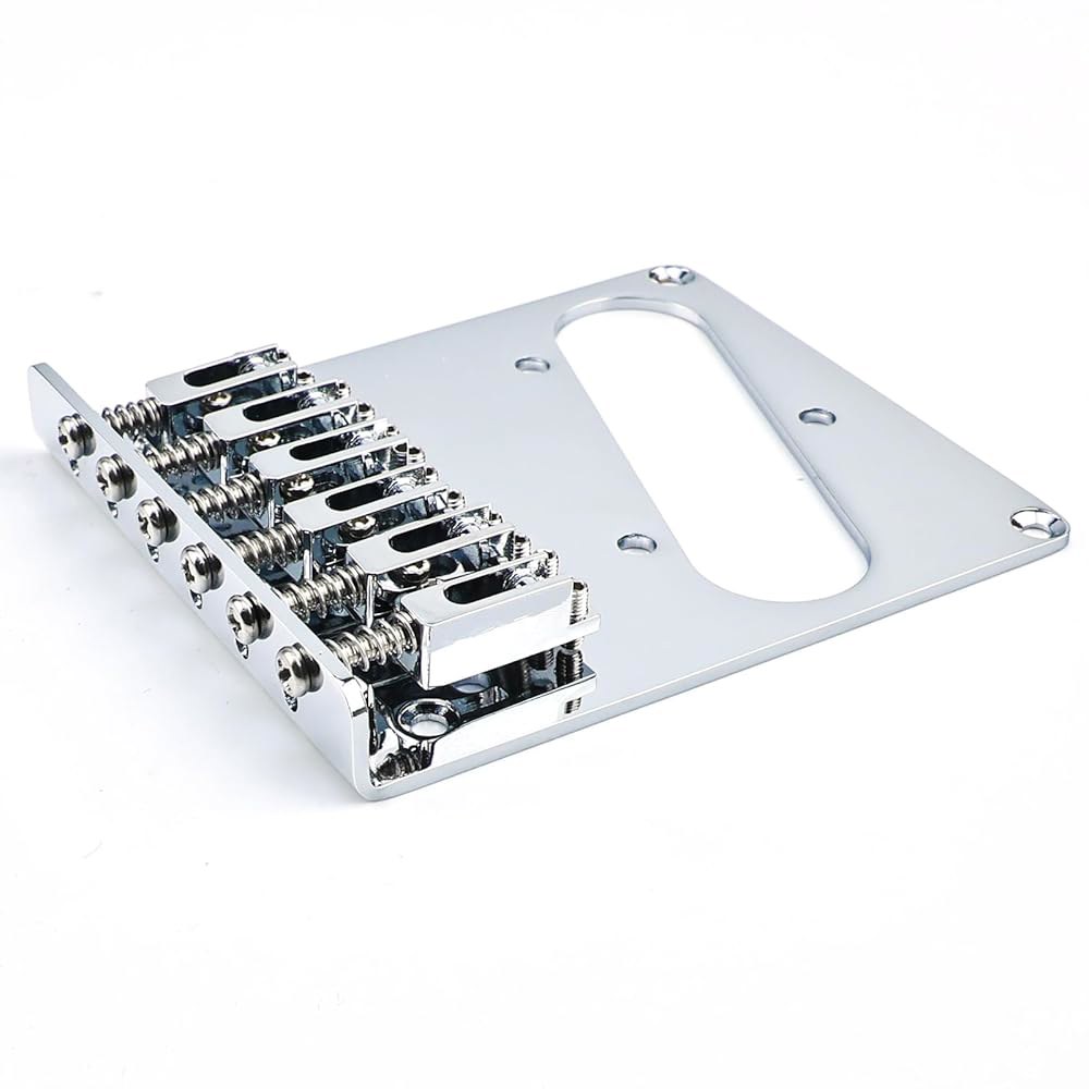 OVSAL 10.8mm 12현 텔레캐스터 기타 교체 부품용 고정 하드테일 브리지 - 아연 합금 새들 스테인리스 스틸 베이스플레이트 (크롬) Black - 상세 이미지 2