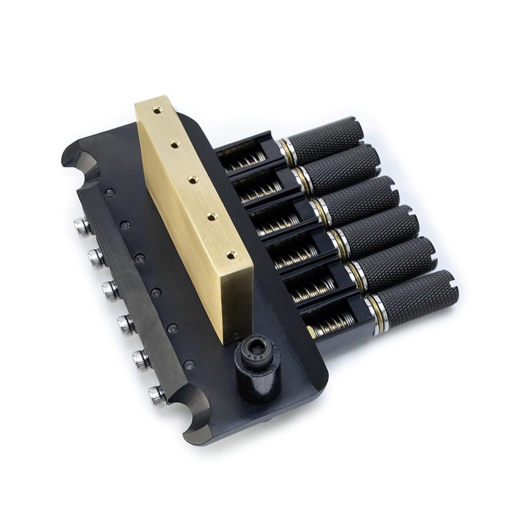OVSAL 10.5mm 헤드리스 일렉트릭 기타 브리지 황동 블록 새들 경화 강판 2포인트 트레몰로 6줄 교체 부품 블랙 테일피스 너트  regular All Black - 상세 이미지 3