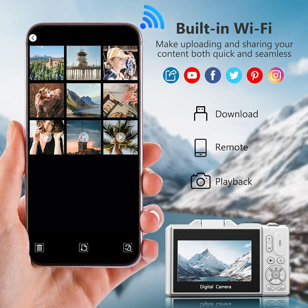 사진 촬영용 4K 디지털 카메라, 3인치 180 플립 스크린, 18배 줌 포인트, 초급용 32GB 마이크로 SD 카드(화이트)로 6400만 화소 유튜브 브이로그 카메라 제공 - 상세 이미지 3