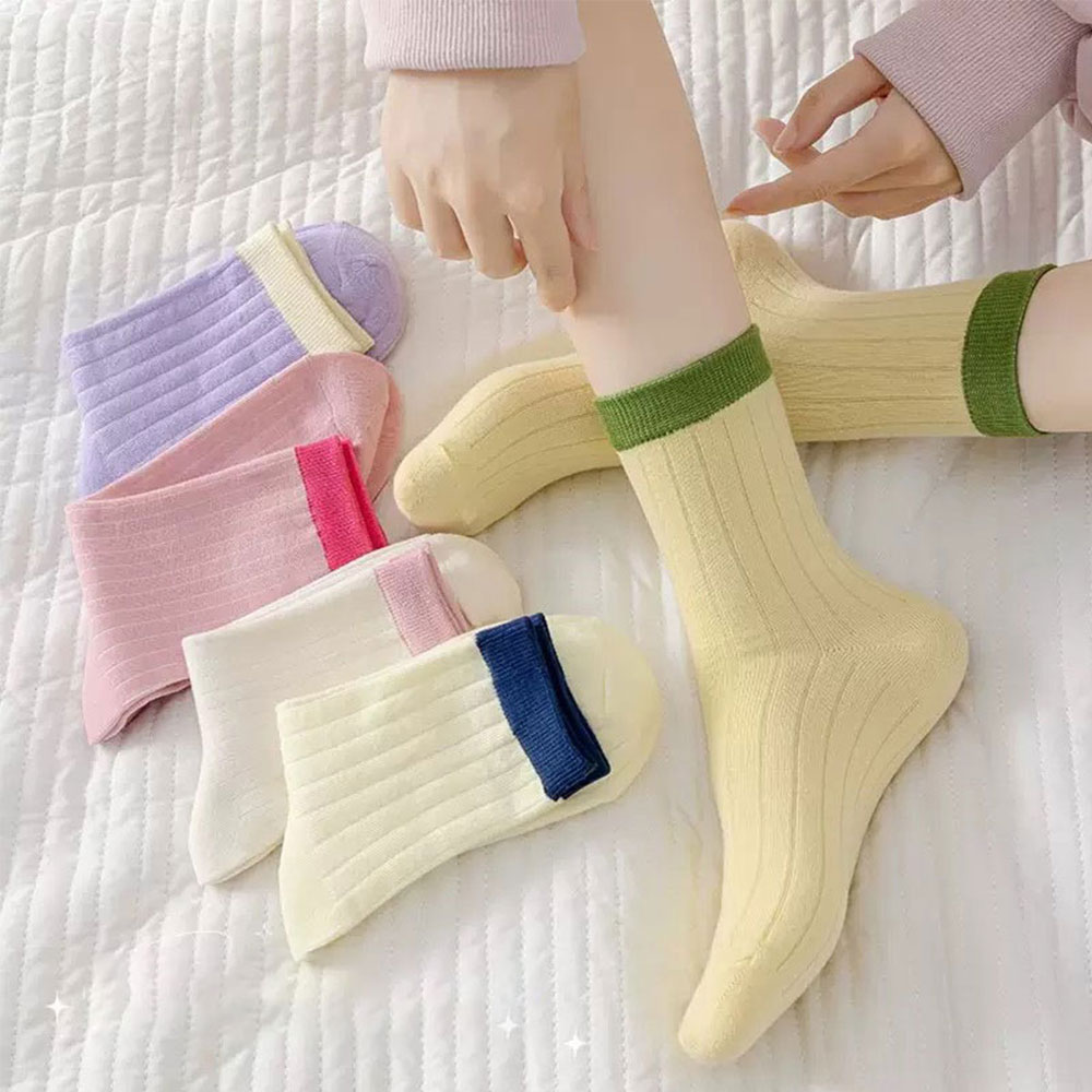 빅골지 배색양말 중목양말 투톤 파스텔 색깔 발편한 - 상품 이미지