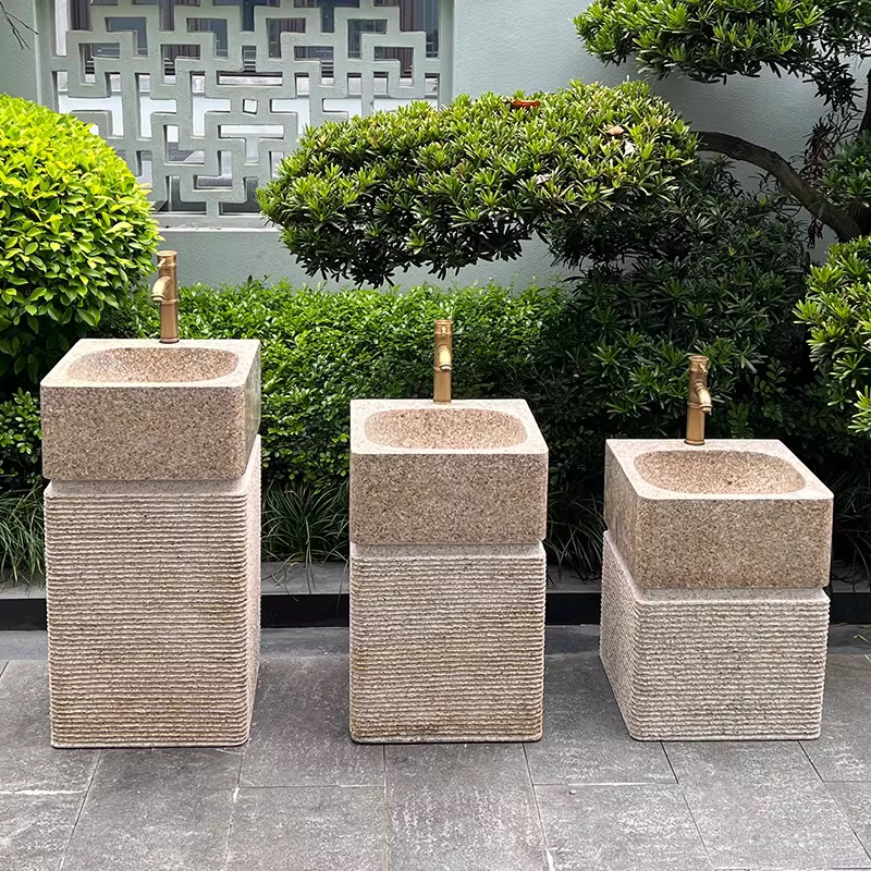 돌세면대 석재음수대 원예 공공장소 연못 돌기둥 입식 43cm 세트 - 상세 이미지 2