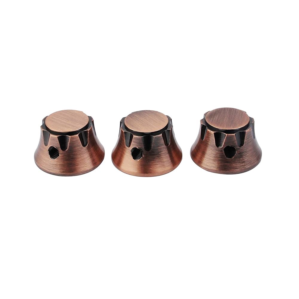 가이커 3Pcs 탑햇 기타 포텐셔미터 컨트롤 노브 6mm 직경. 축 포트 - 브라스 벨 캡 스피드 톤 볼륨 교체 부품 또는 정밀 베이스 브론즈 Bronze - 상세 이미지 2
