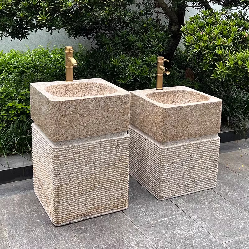 돌세면대 석재음수대 원예 공공장소 연못 돌기둥 입식 43cm 세트 - 상세 이미지 3