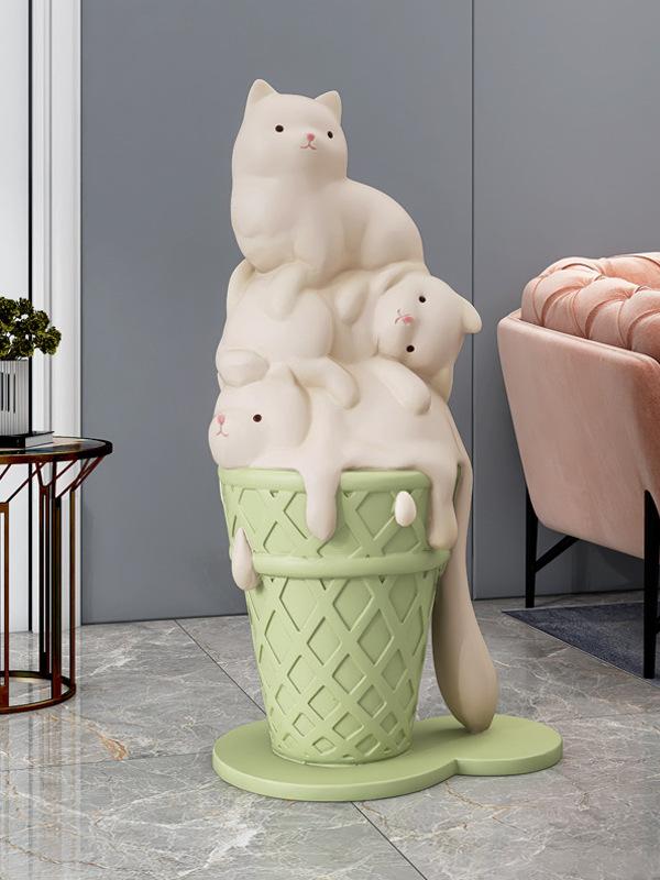 고양이 아이스크림 모형 귀여운 FRP 수지 고양이 쌓기 대형 조형물 높이 70cm 디저트 커피 - 상세 이미지 4