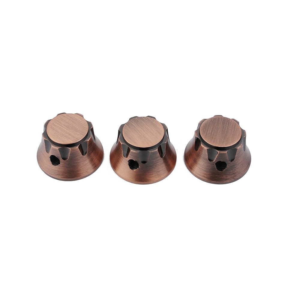 가이커 3Pcs 탑햇 기타 포텐셔미터 컨트롤 노브 6mm 직경. 축 포트 - 브라스 벨 캡 스피드 톤 볼륨 교체 부품 또는 정밀 베이스 브론즈 Bronze - 상품 이미지