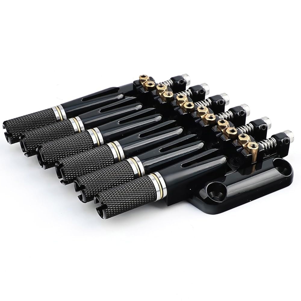 OVSAL 팬드프레트 6 스트링 헤드리스 기타 브리지 10.5mm 고정 - 브라스 새들 아연 합금 판, 쉬운 설치/조정, 대부분의 전기 블랙에 맞습니다 - 상세 이미지 2