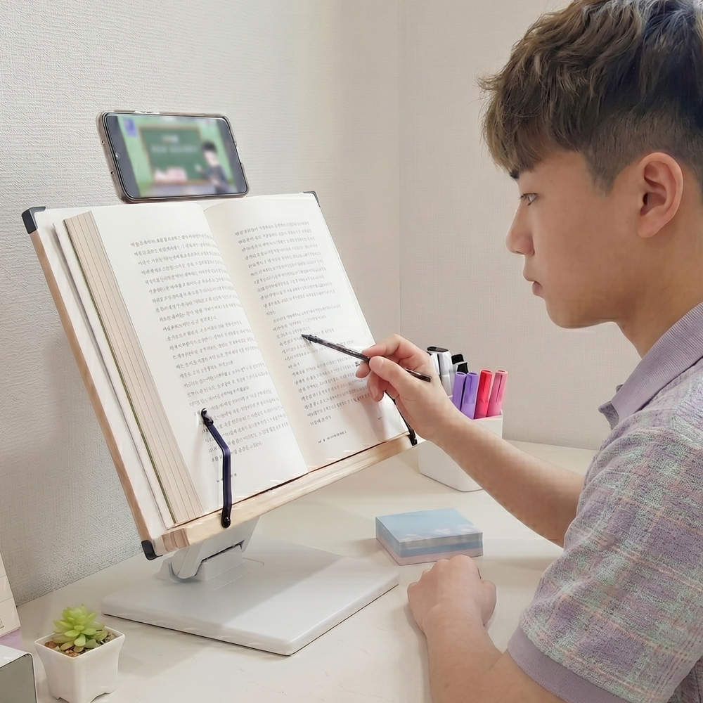 위즈독서대 빈체르 높이 각도조절 책거치대 슬라이드 원목 책받침대 빈체르40, 블랙 - 상품 이미지