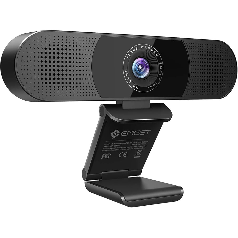 EMEET C980 PRO 3-in-1 1080P 웹캠, 마이크 및 스피커 포함, 60 -98 광각 노이즈 캔슬링 4개, 2개, 자동 저조도 보정 W/커버, 온라인 컨퍼런스/클래스 - 상품 이미지