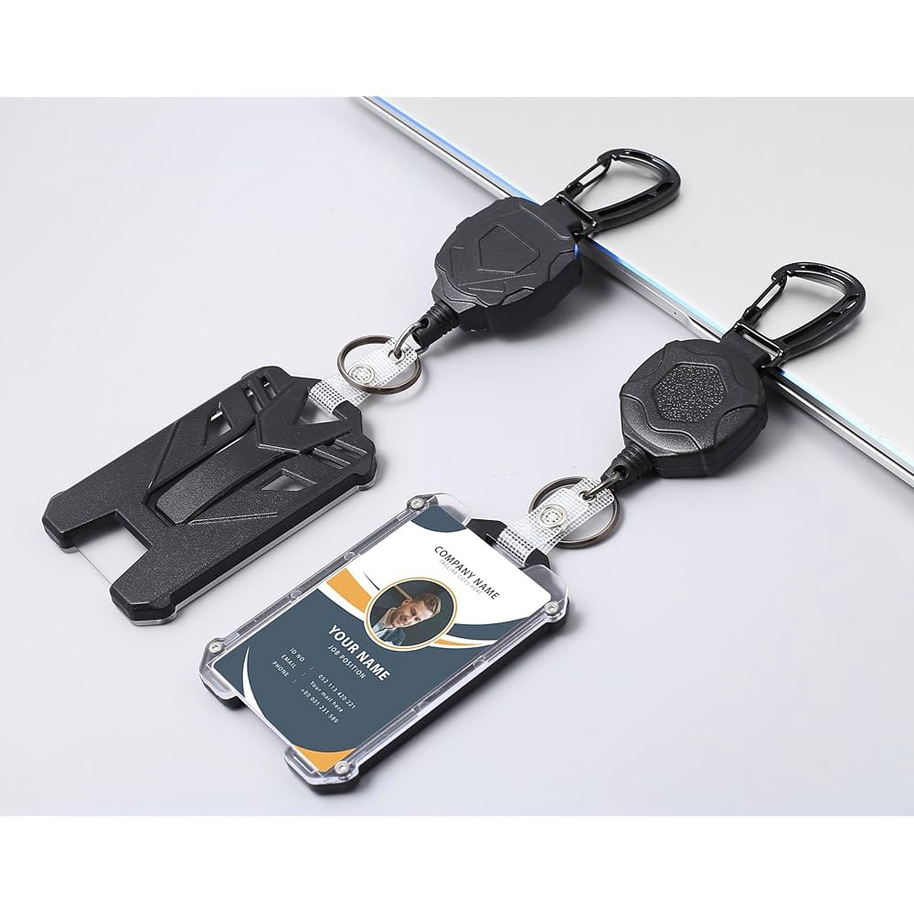 배지 홀더 리트랙터블 클립 헤비 듀티 카라비너 릴 열쇠고리와 랜야드 ID 카드 쿨 전술 1 2 Holders and 2 Badge R - 상세 이미지 2