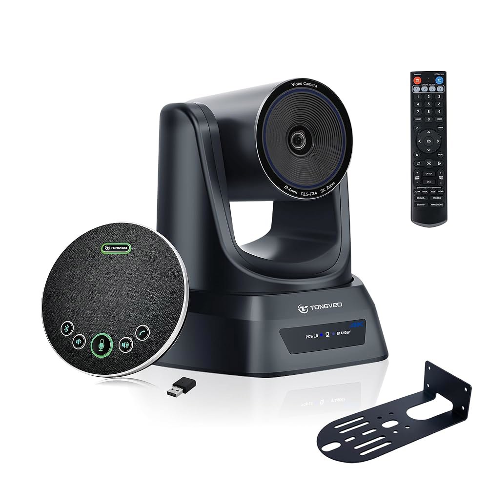 TONGVEO 회의실 카메라 시스템 4K UHD 3X 광학 줌 93 초광각 FoV USB3.0 PTZ 및 마이크 포함 무선 블루투스 스피커폰, Zoom, OBS, Skype, Te - 상품 이미지