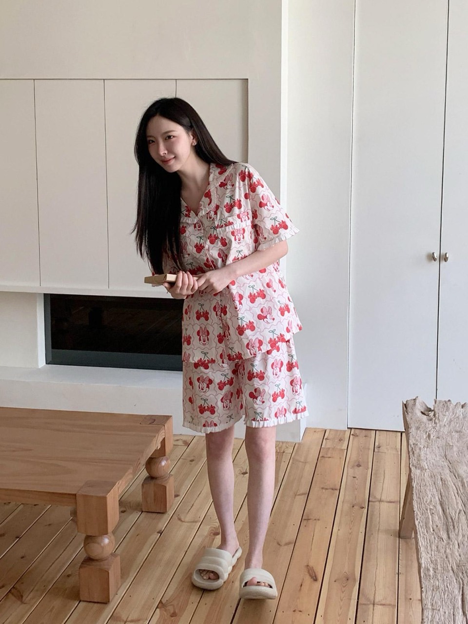 디즈니 체리 미니 잠옷 세트 핑크 여자 반바지 여름 파자마 홈웨어 선물 커플 이미지 8