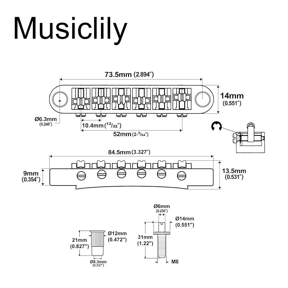 레스폴 LP SG 일렉트릭 기타, 골드를 위한 M8 포스트가 있는 Musicly Pro 52mm 기타 롤러 새들 브리지 튜닝-O-매틱 Gold - 상세 이미지 2
