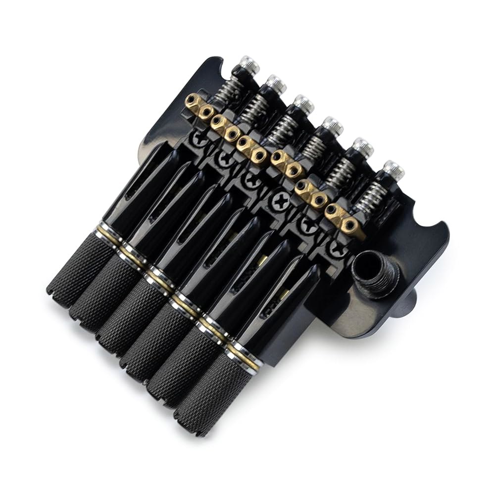 OVSAL 10.5mm 헤드리스 일렉트릭 기타 브리지 황동 블록 새들 경화 강판 2포인트 트레몰로 6줄 교체 부품 블랙 테일피스 너트  regular All Black - 상세 이미지 2