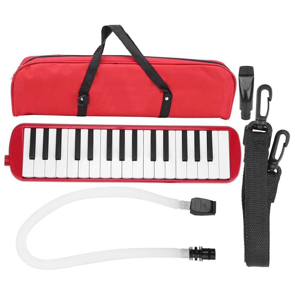 초급 멜로디카, 32키 심플 멜로디카 휴대용 캐리백 코넷 마우스피스 포함 뮤지컬 트레이닝 (빨간색) red - 상품 이미지