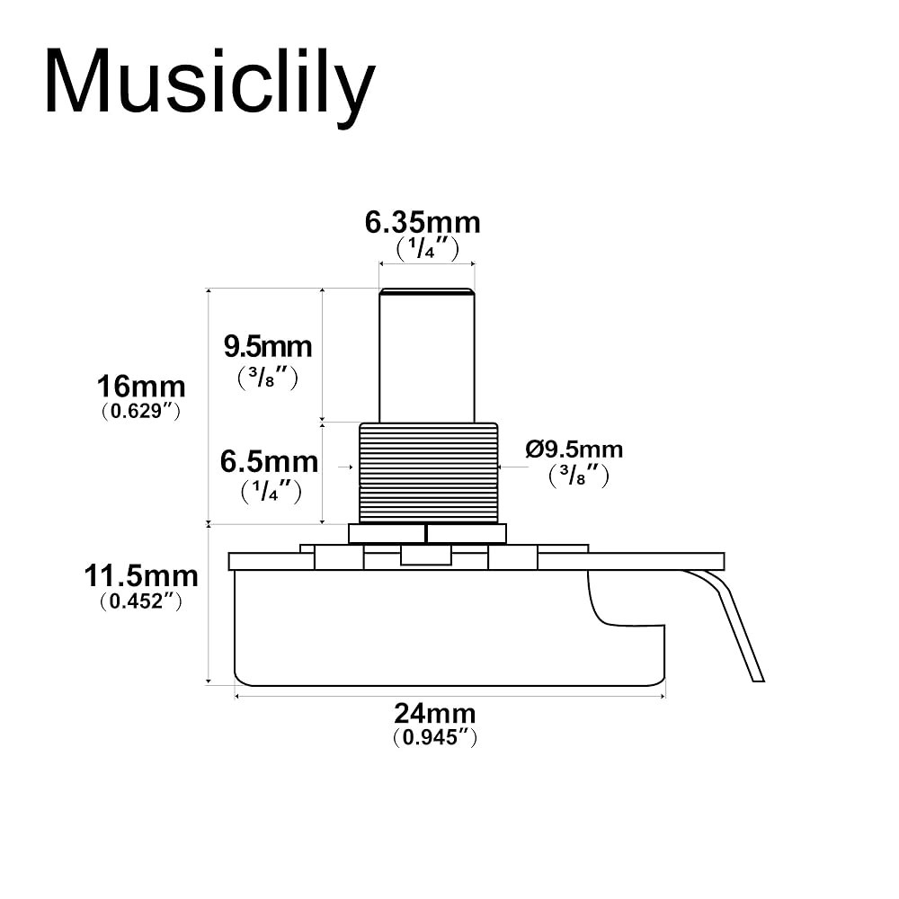 Musicly Pro HD A250K 풀 브라스 인치 크기의 솔리드 샤프트 포트 오디오 테이퍼 전위차계(4개 세트) A250K 4Pcs - 상세 이미지 2