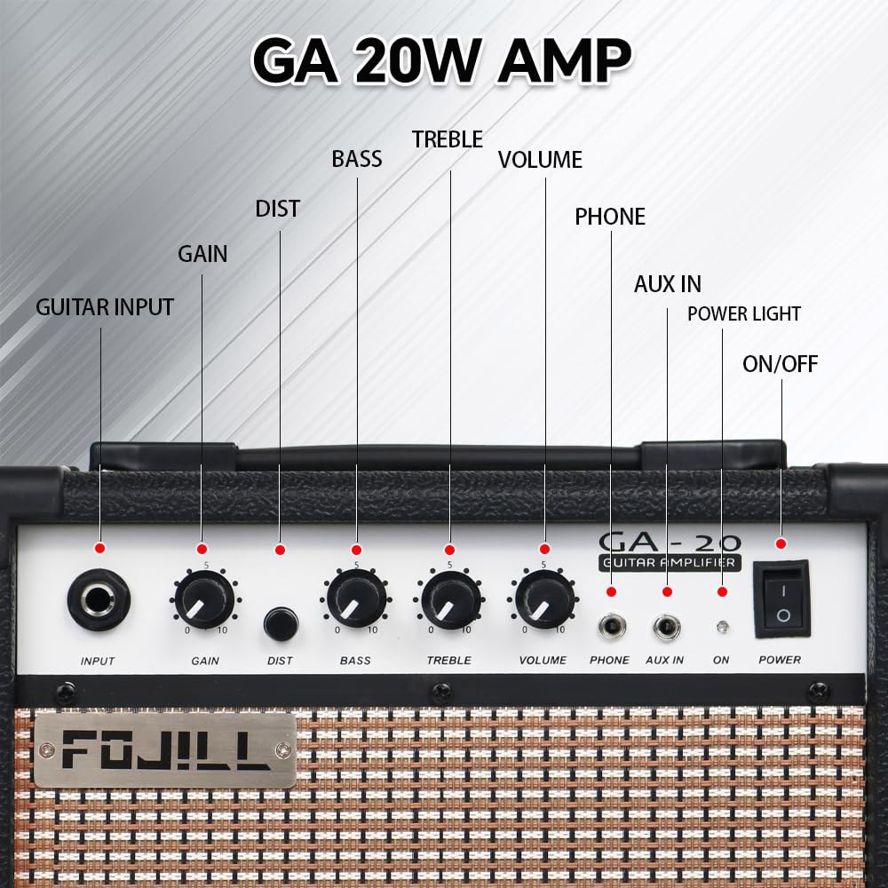 포질 20W 전기 기타 앰프 연습용 소형 휴대용 여행용 미니 앰프, 3.5 헤드폰 잭 보조 왜곡 게인 트레블 베이스 볼륨(블랙, 20W) 20W Black - 상세 이미지 2