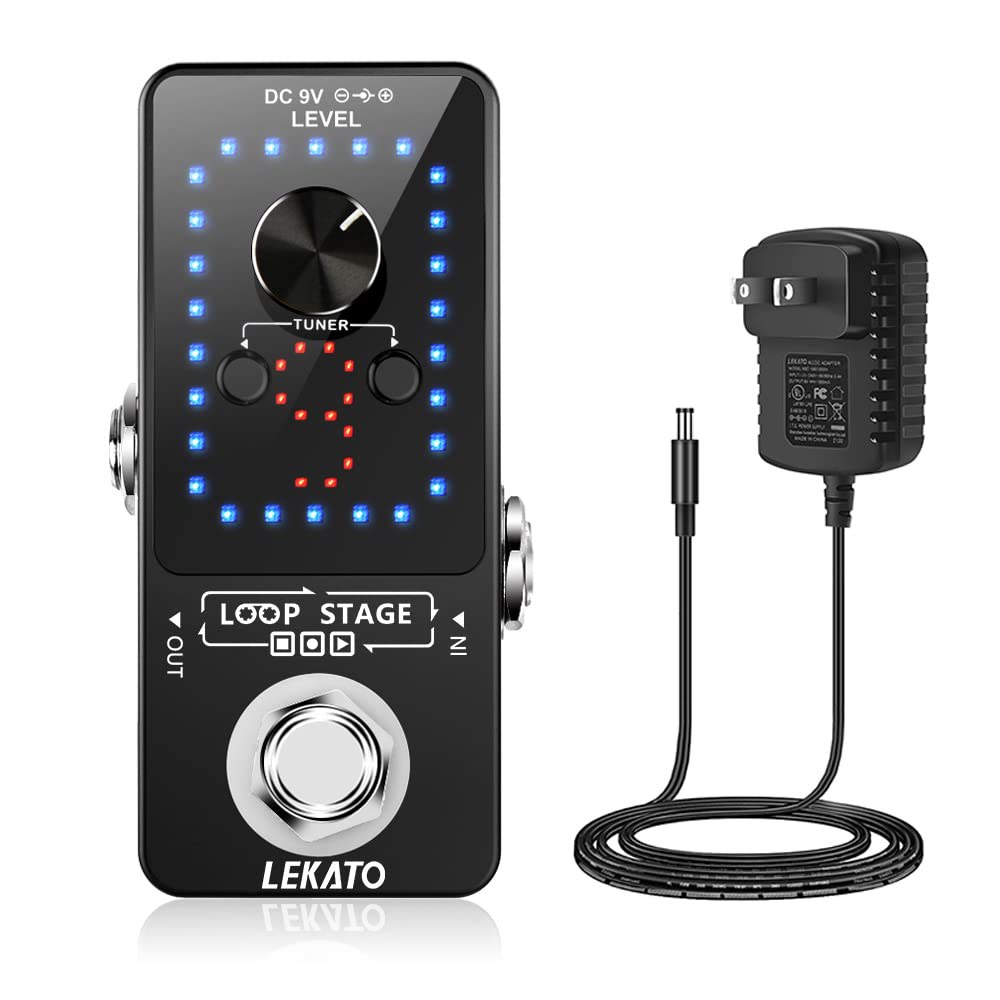 튜너 기능이 있는 LEKATO 기타 루퍼 페달 효과 페달, 9 루프, USB 케이블 및 9V 0.6A 전원 공급 어댑터 포함 40분 기록 Boost - 상품 이미지