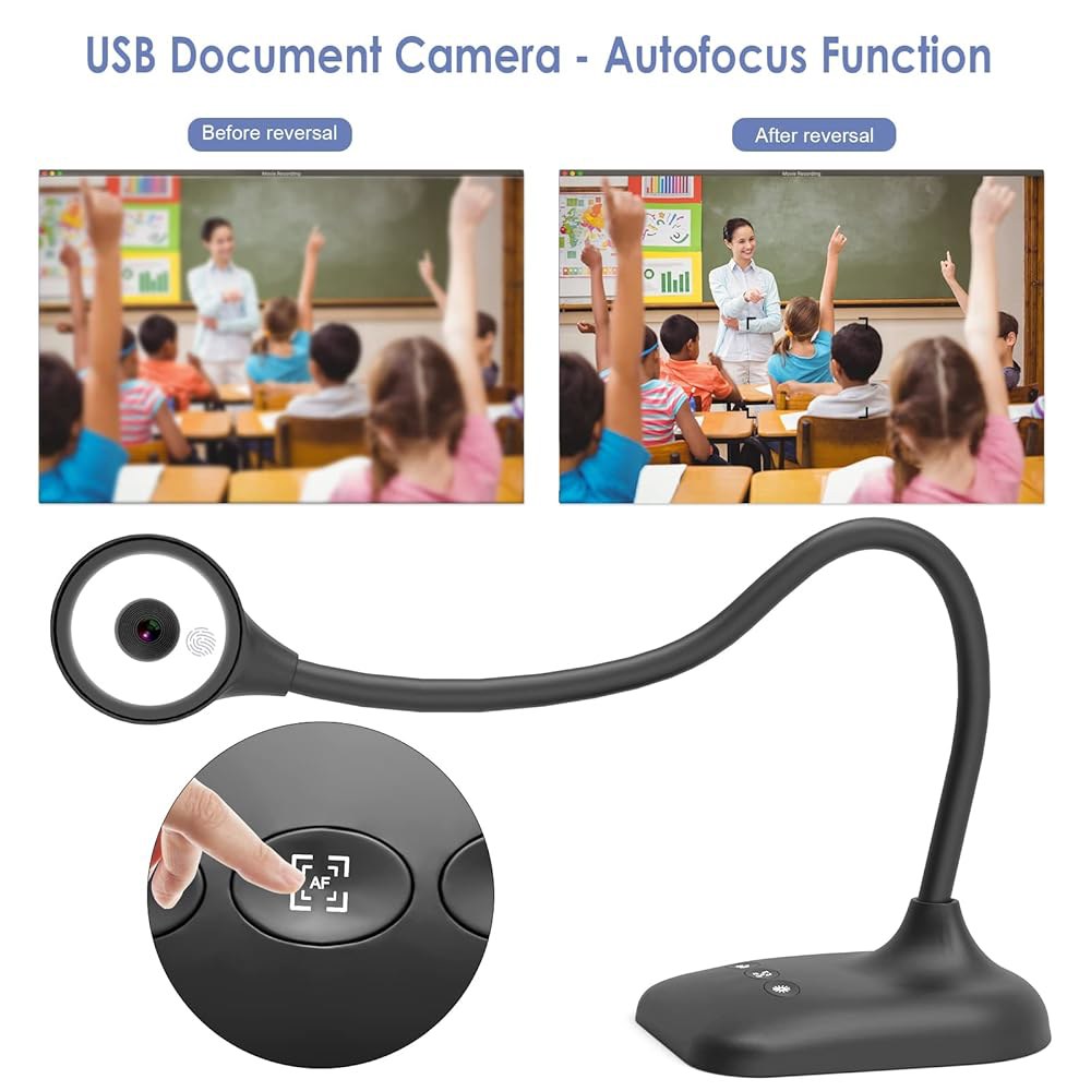 교사용 PAKOTOO USB 문서 카메라, A3 포맷, 3레벨 LED 조명, 이미지 반전, 접기, Mac OS용 듀얼 마이크, Windows, Zoom, OBS 원격 학습 기능 - 상세 이미지 3