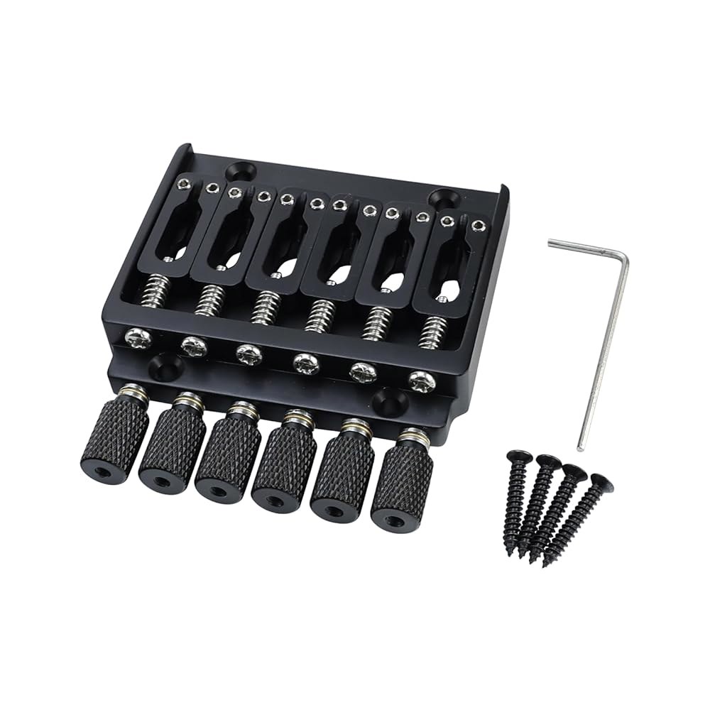 OVSAL 헤드리스 일렉트릭 기타 브리지와 황동 새들 고정 브리지 6줄 교체 부품 매트 블랙 Zinc Alloy Black - 상품 이미지