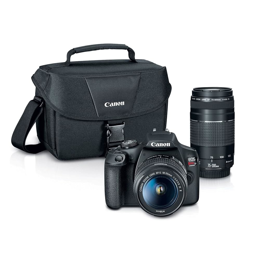 캐논 EOS 레벨 T7 DSLR 카메라|EF18-55mm + EF 75-300mm 렌즈가 장착된 렌즈 키트 2개, 블랙 1 Body w/ 18-55mm Lens - 상품 이미지