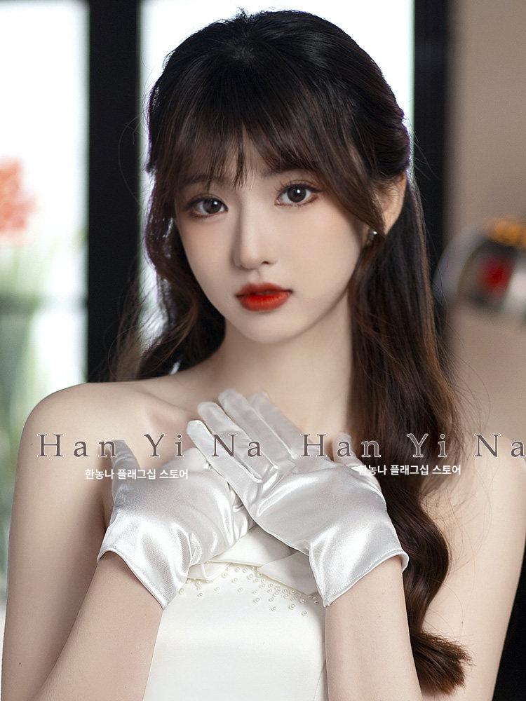 웨딩 새틴 장갑 팔목 파티 긴장갑 신부 결혼 화보 손가락 글러브 - 상세 이미지 2