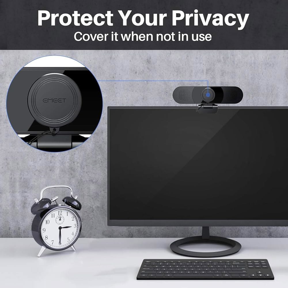 EMEET C980 PRO 3-in-1 1080P 웹캠, 마이크 및 스피커 포함, 60 -98 광각 노이즈 캔슬링 4개, 2개, 자동 저조도 보정 W/커버, 온라인 컨퍼런스/클래스 - 상세 이미지 3
