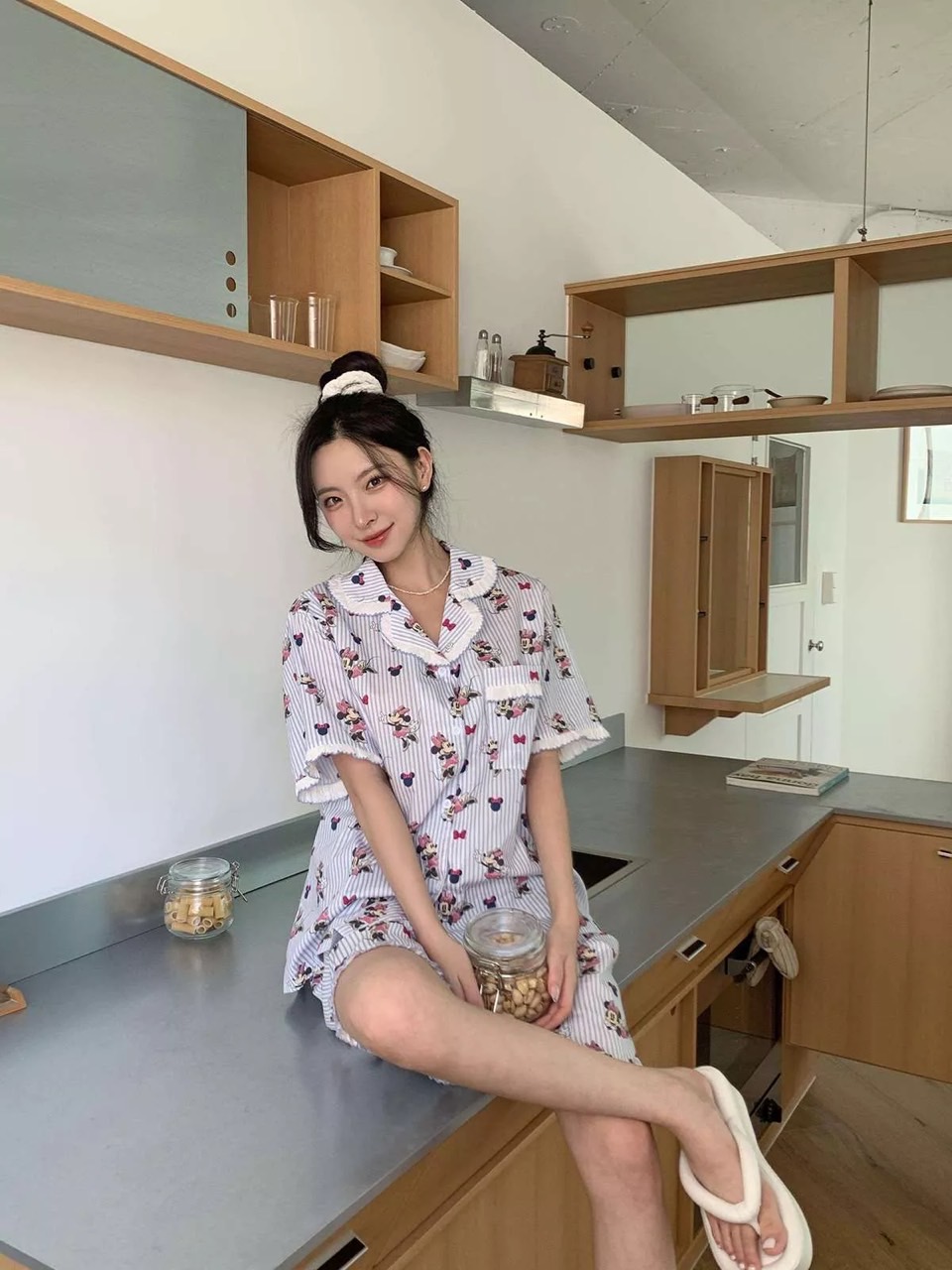 디즈니 미니 프릴 잠옷 세트 핑크 여자 반바지 여름 파자마 홈웨어 선물 커플 이미지 8