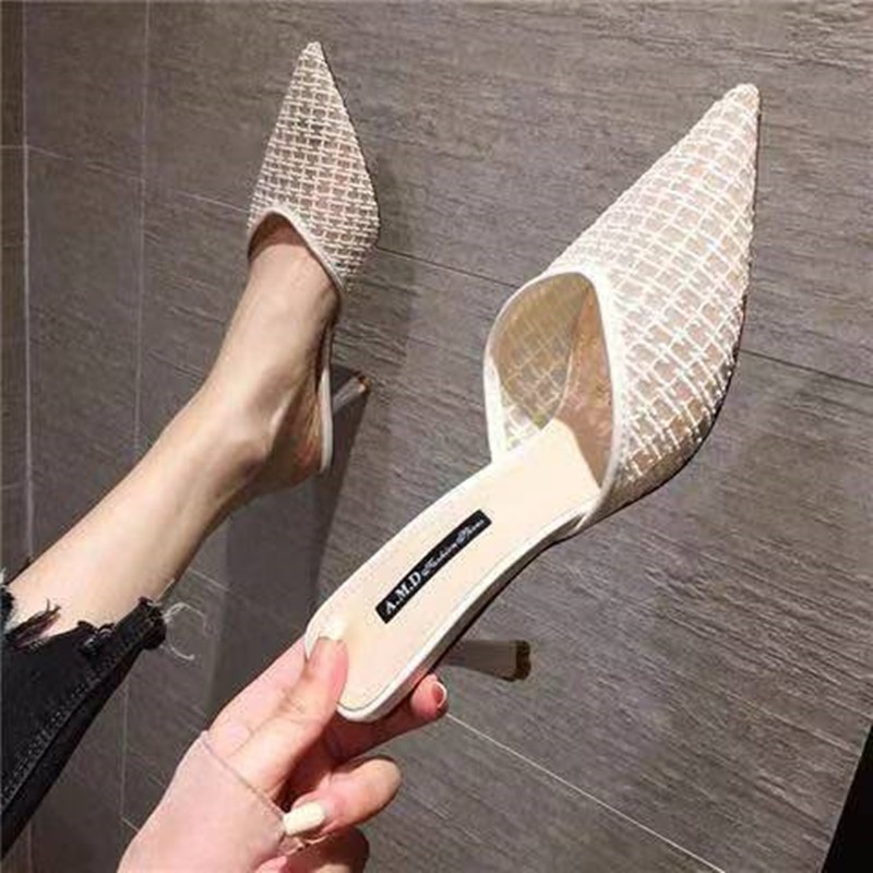 뾰족코 메쉬 스틸레토 8.5cm 뮬 슬리퍼힐 - 상품 이미지