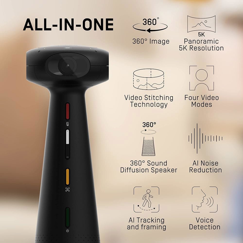 IPEVO 토템 360, 360도 컨퍼런스 카메라, USB-C 플러그인앤플레이, 다중 AI 모드, 스피커, 마이크 및 소음 감소, 포렌즈 스티치 디스플레이, 줌 팀의 휴먼 경험 - 상세 이미지 2