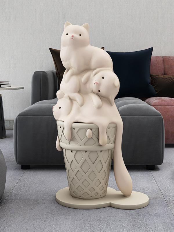 고양이 아이스크림 모형 귀여운 FRP 수지 고양이 쌓기 대형 조형물 높이 70cm 디저트 커피 - 상세 이미지 3
