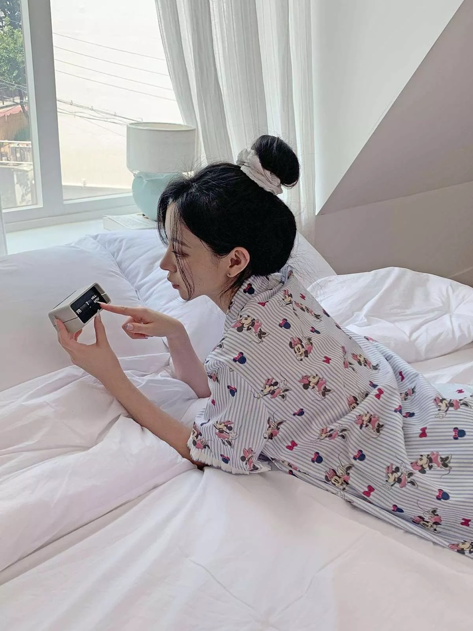 디즈니 미니 프릴 잠옷 세트 핑크 여자 반바지 여름 파자마 홈웨어 선물 커플 - 상세 이미지 3