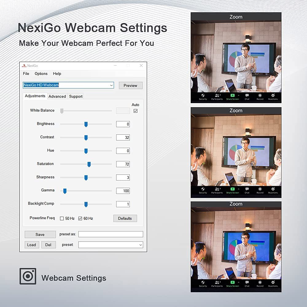 마이크 및 소프트웨어 제어 기능이 있는 NexiGo N980P 1080P 60FPS 웹캠, USB 컴퓨터 카메라, 내장 듀얼 노이즈 감소 마이크, 줌 / 스카이프 페이스타임 팀즈, - 상세 이미지 2