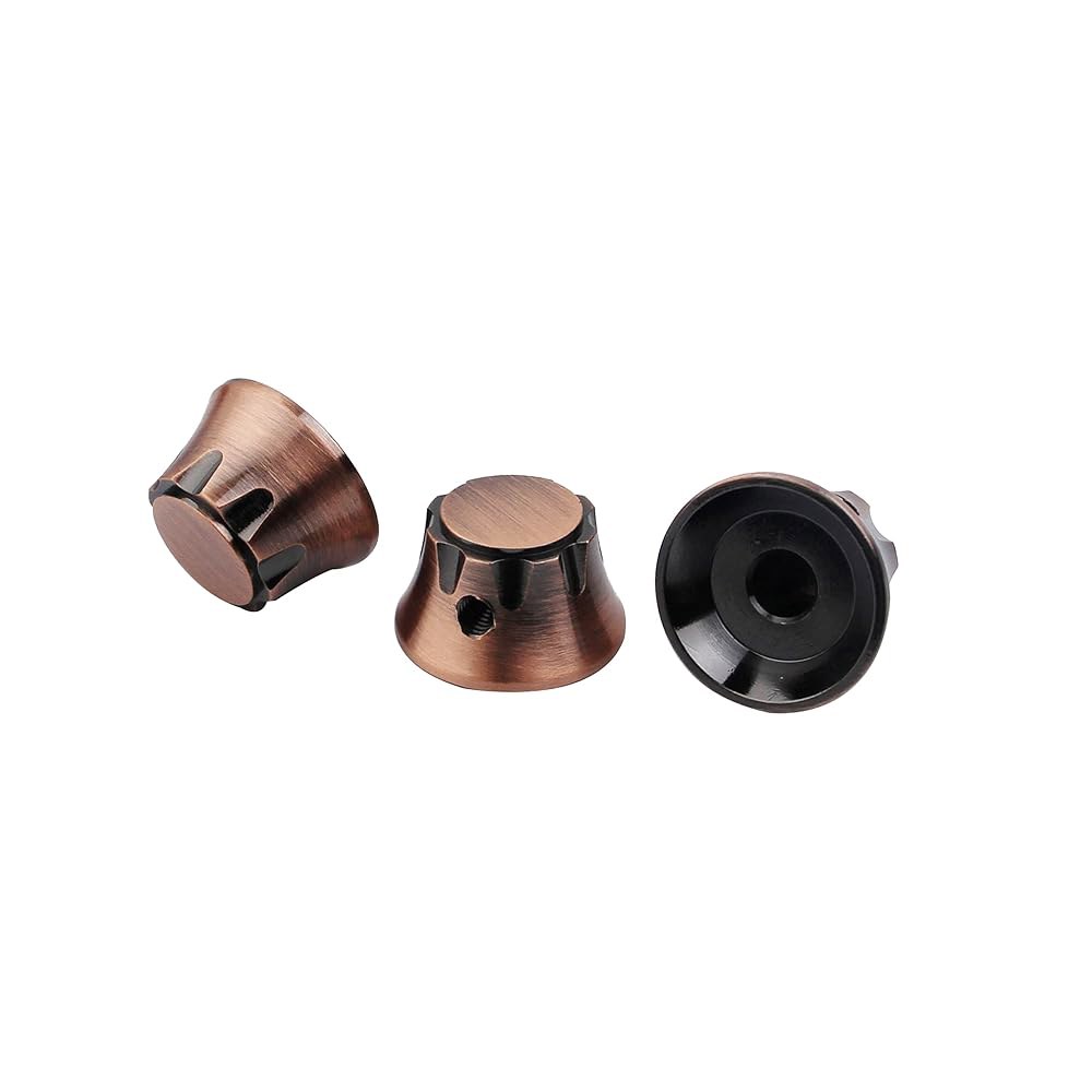 가이커 3Pcs 탑햇 기타 포텐셔미터 컨트롤 노브 6mm 직경. 축 포트 - 브라스 벨 캡 스피드 톤 볼륨 교체 부품 또는 정밀 베이스 브론즈 Bronze - 상세 이미지 3