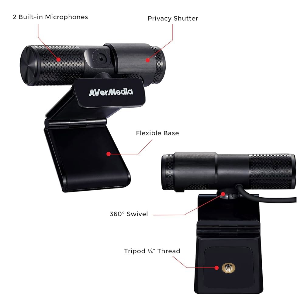 AVerMedia 라이브 스트리머 캠 313 - 풀 HD 1080P 웹캠, 프라이버시 셔터, 듀얼 마이크, 회의용 360도 회전 NDAA 준수(PW313) - 상세 이미지 2