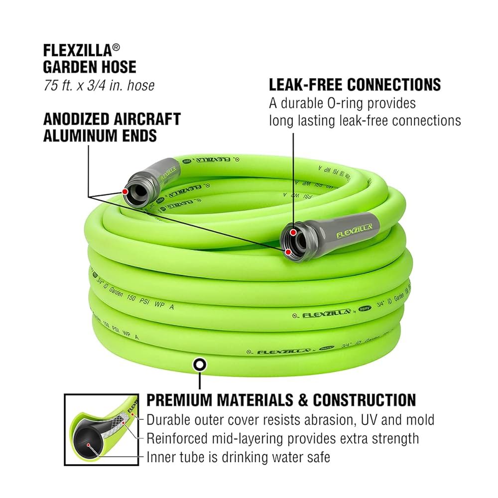 Flexzilla 가든 호스 3/4인치 x 75피트, 경량 전천후 워터 호스, 내구성과 유연성, 누수 없는 연결부 75ft - 상세 이미지 3
