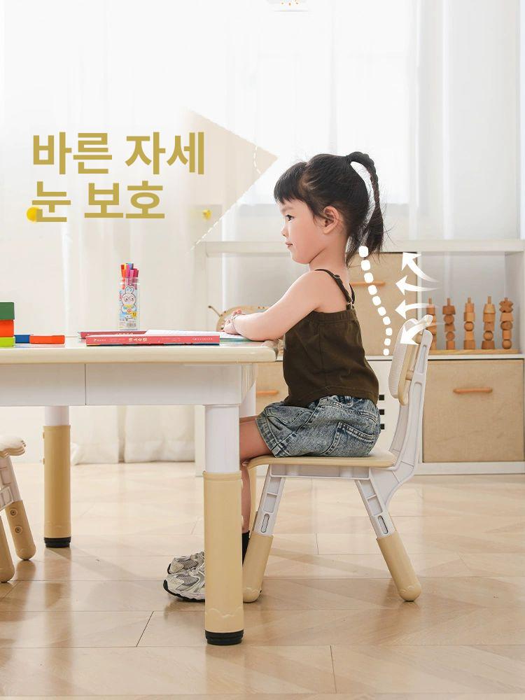 미니 책상의자 세트 저학년 미술학원 돌봄교실 공부방 우드패턴 1테이블 4의자 - 상세 이미지 3