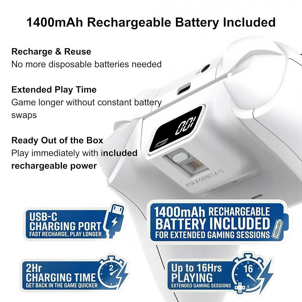 Xbox 시리즈 X 및 S, One Windows PC와 호환되는 ECUbit 무선 게이밍 컨트롤러, 1400mAh 충전식 배터리 LED 전원 디스플레이, 듀얼 진동, USB C - 상세 이미지 3