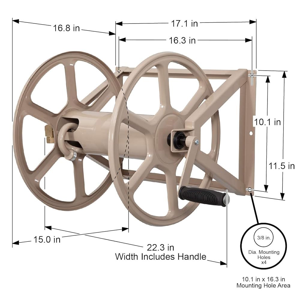 리버티 가든 709 스틸 월/바닥 장착 호스 릴, 5/8인치 200피트 보유 - Tan, 17.6 x 22 15 Tan Hose Reel - 상세 이미지 2